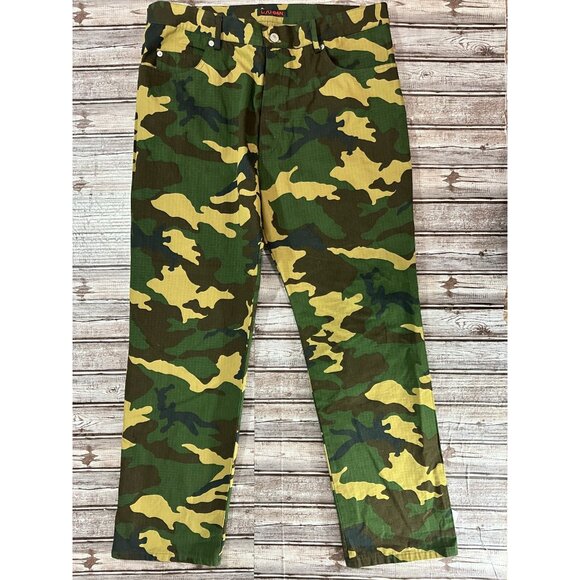 LU'U DAN Camoflage print cotton cordura Straight-Leg Jeans sz 52 green NWOT $335 - Picture 2 of 7
